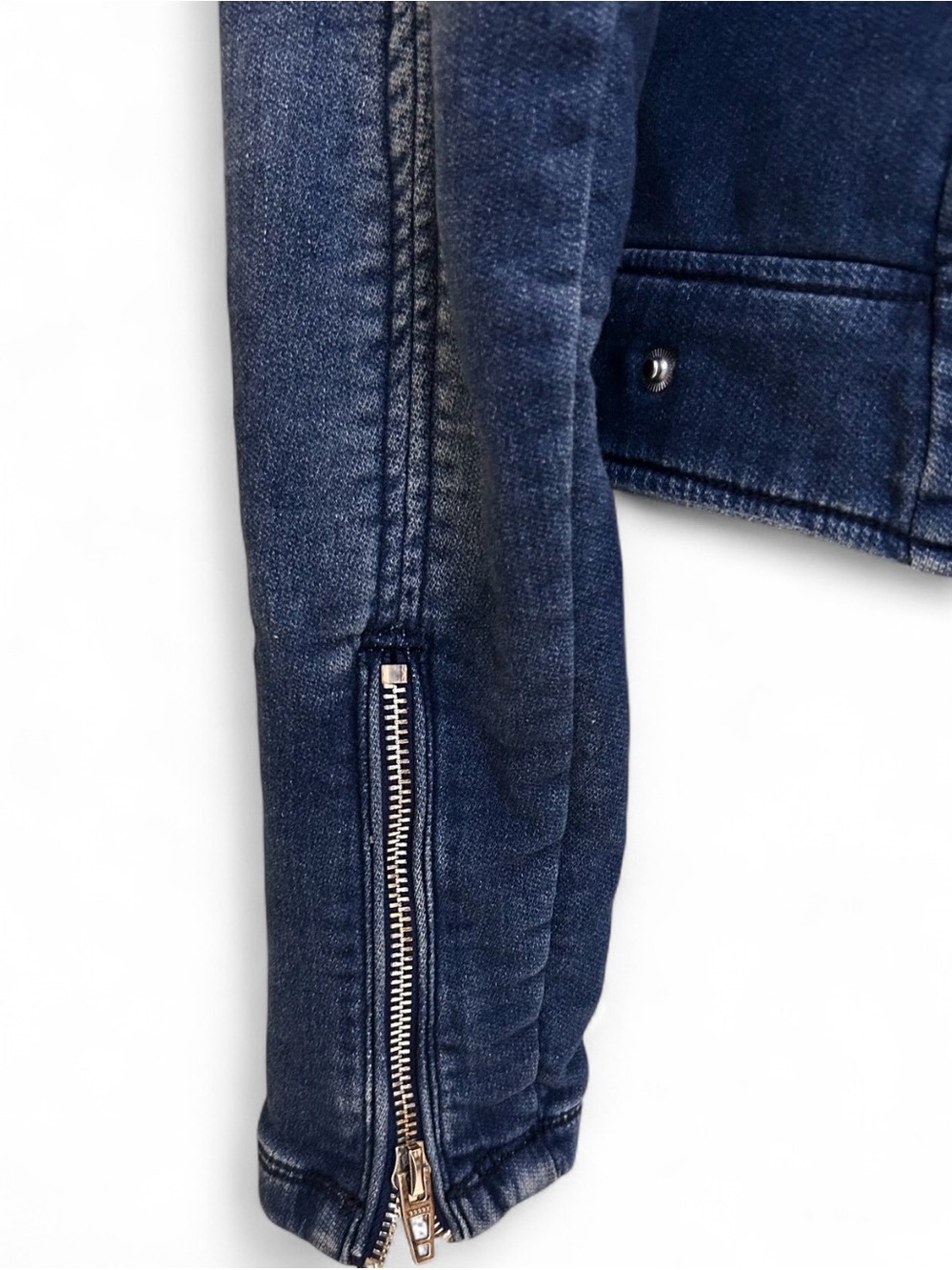 Blank NYC Blue Denim Moto Jacket M, with Pockets and Zippers Long Sleeves w/Zipp - Picture 5 of 8